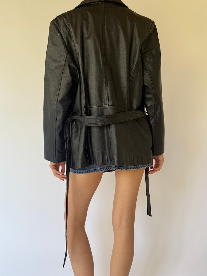 VINTAGE TRENCH LEATHER JACKET BLACK 6133
