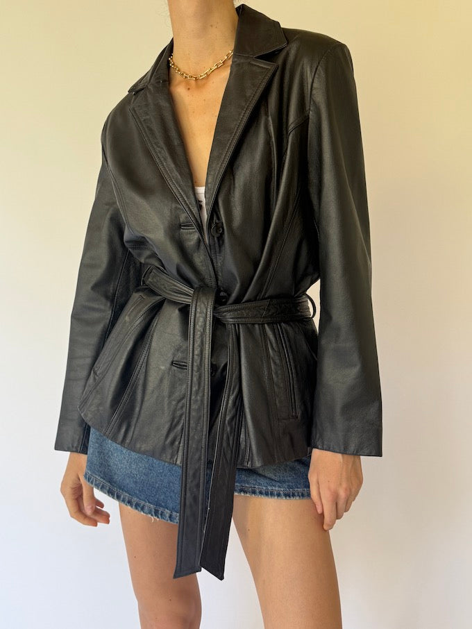 VINTAGE TRENCH LEATHER JACKET BLACK 6133