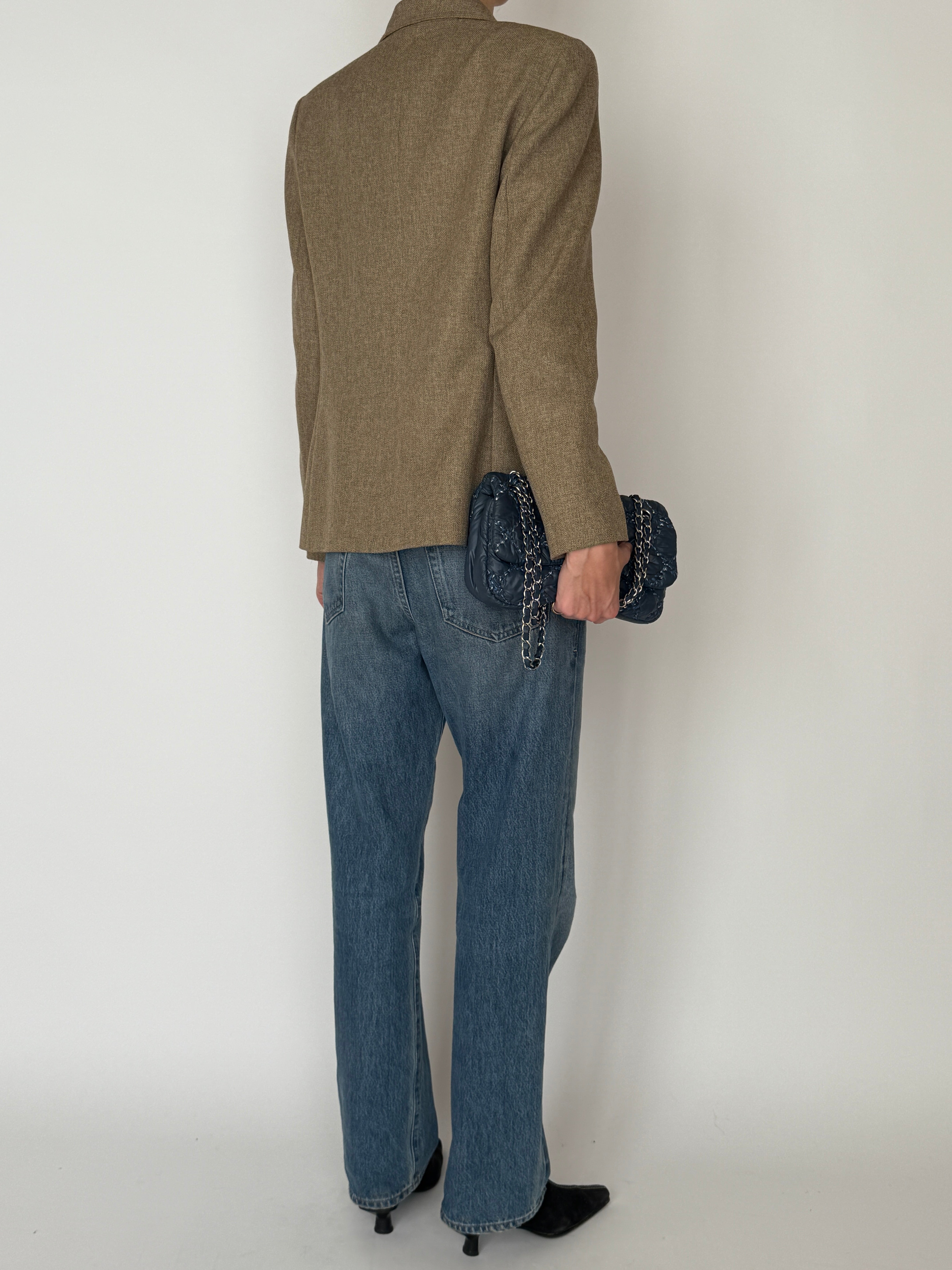 Vintage brown blazer herringbone back view