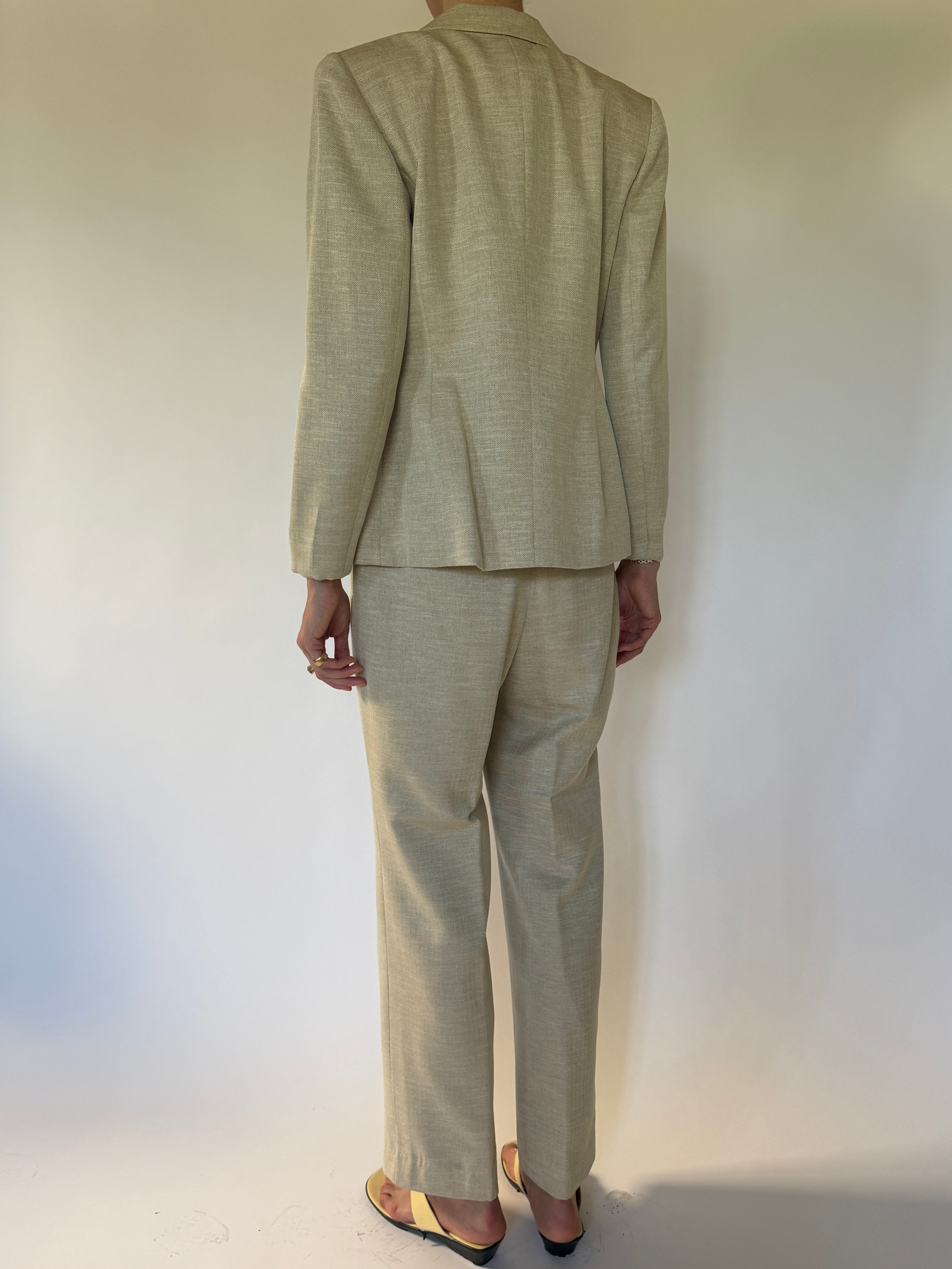 Vintage beige two-piece pant suit back view
