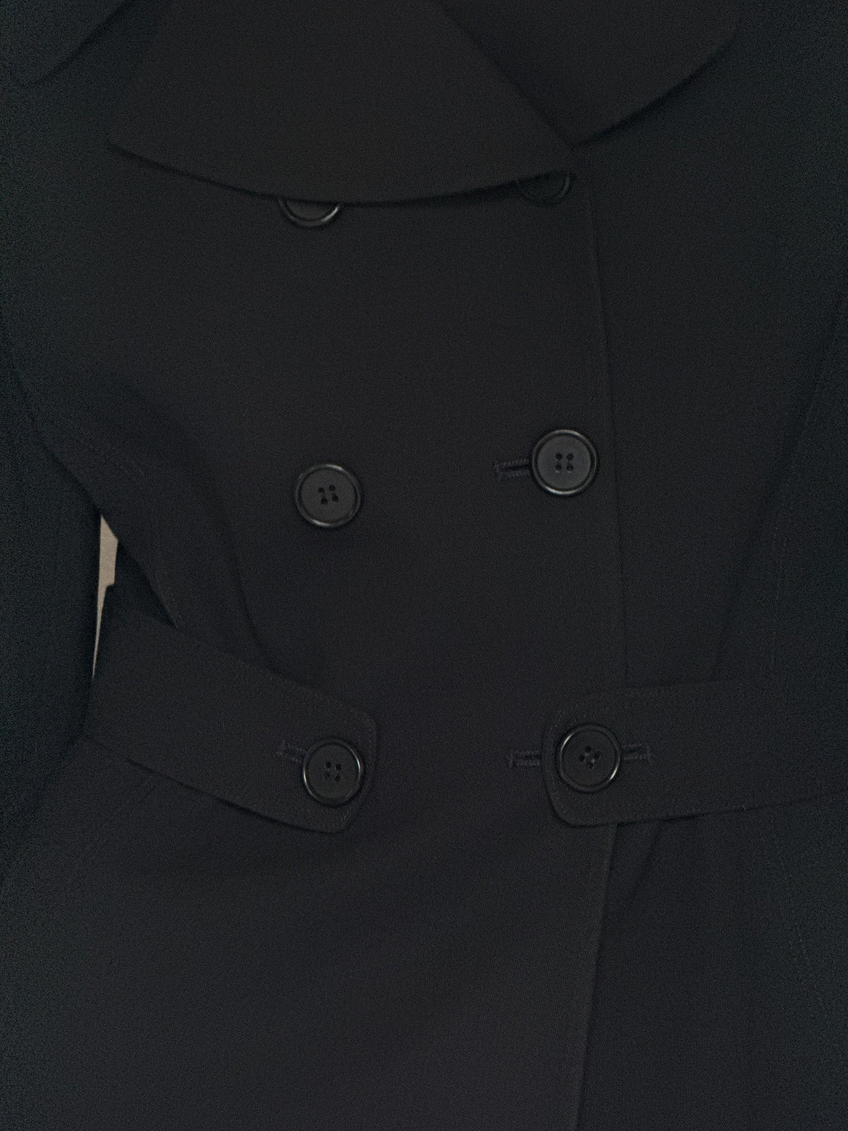 Vintage black wool blazer button and waist tab detail