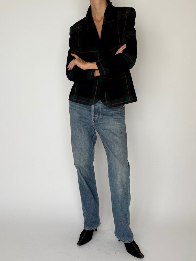 Vintage Tartan Wool Blend Blazer 6521