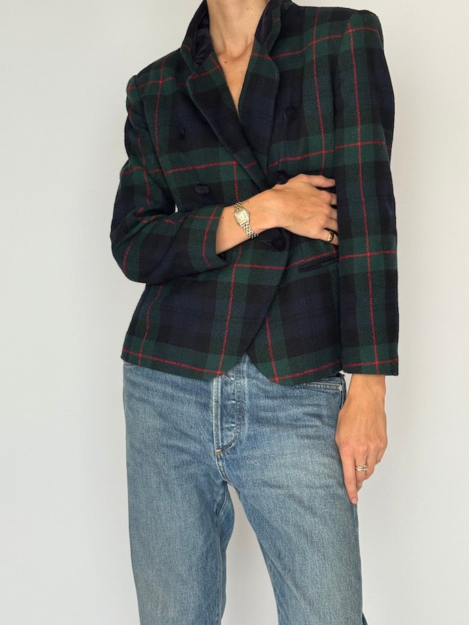 Vintage Tartan Wool Blend Blazer 6521