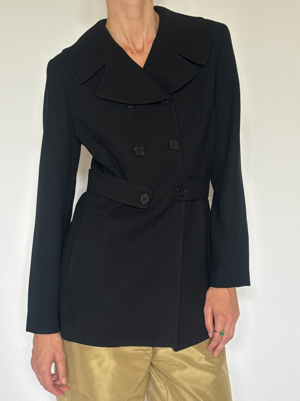 Vintage black wool blazer alternate front view