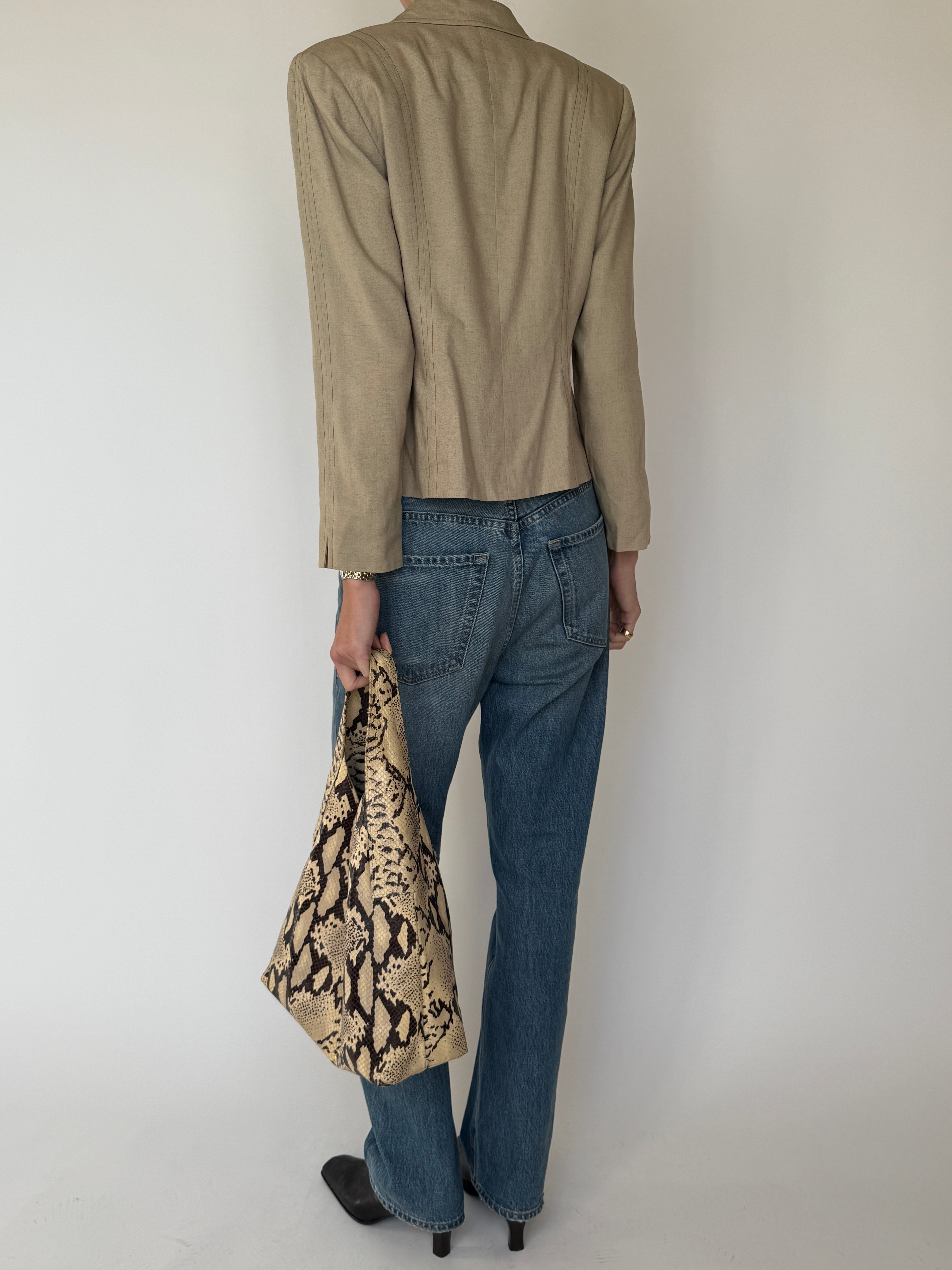 Vintage Linen-Blend Tailored Blazer Tan 7027