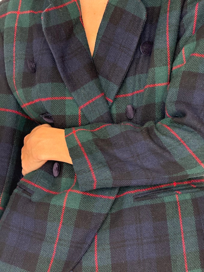 Vintage Tartan Wool Blend Blazer 6521