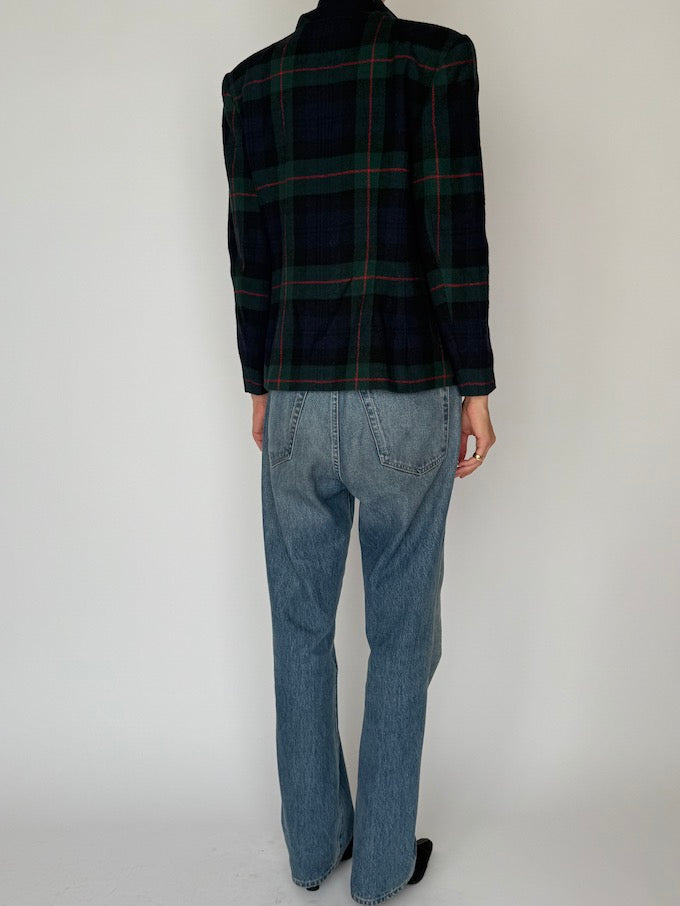 Vintage Tartan Wool Blend Blazer 6521