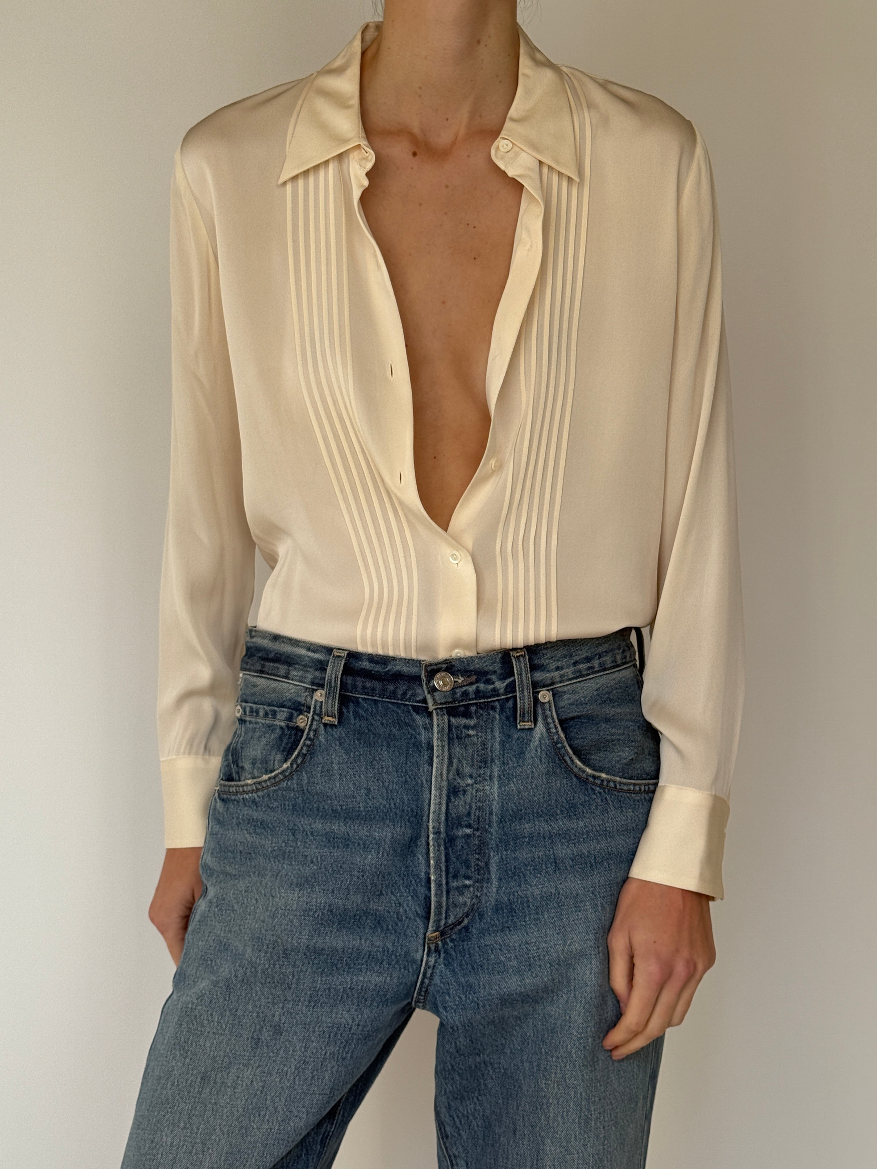 Vintage Silk Blend Blouse Ivory 7028
