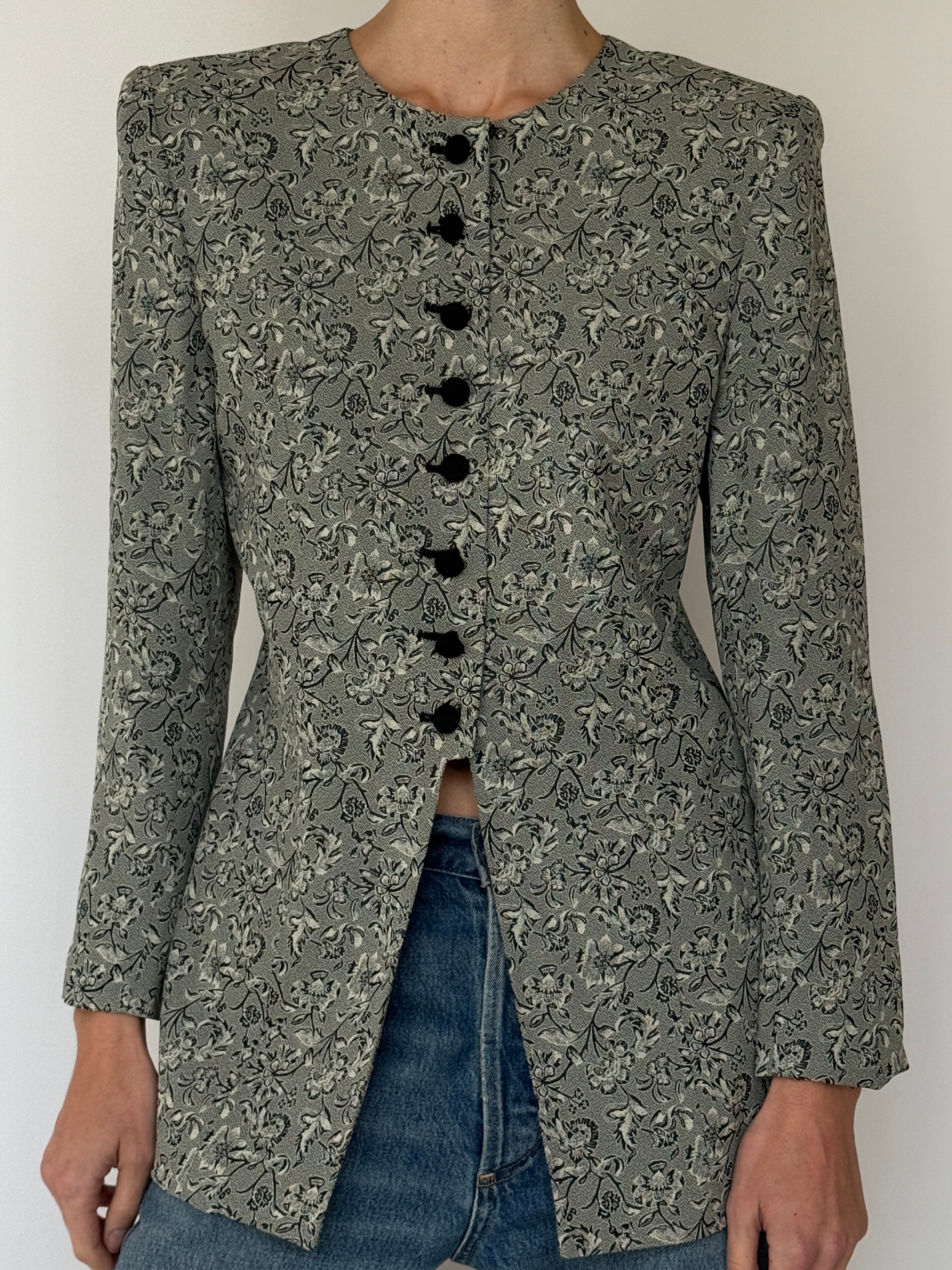 Vintage floral button front blazer front view