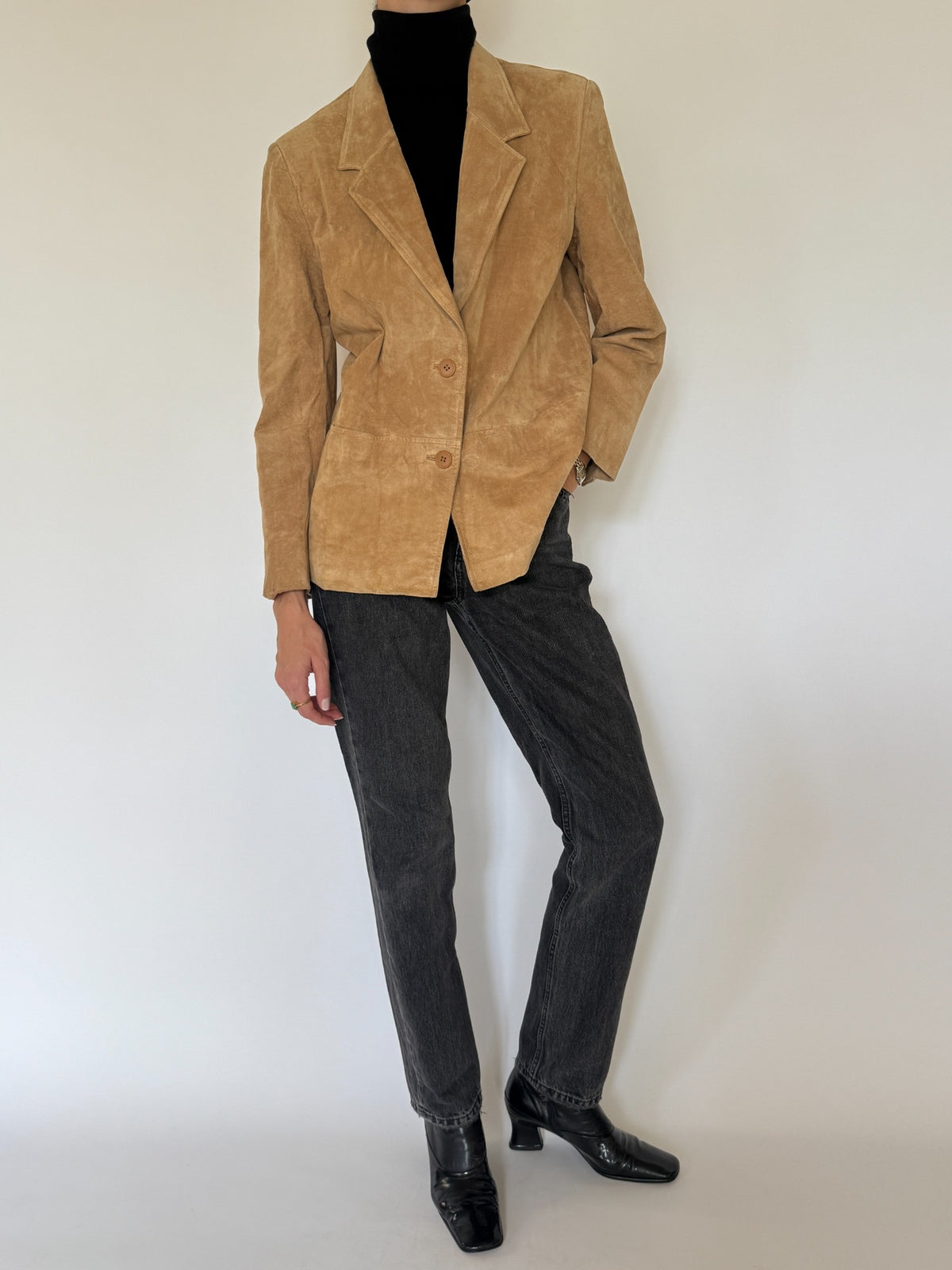 Vintage tan suede leather blazer photo 1