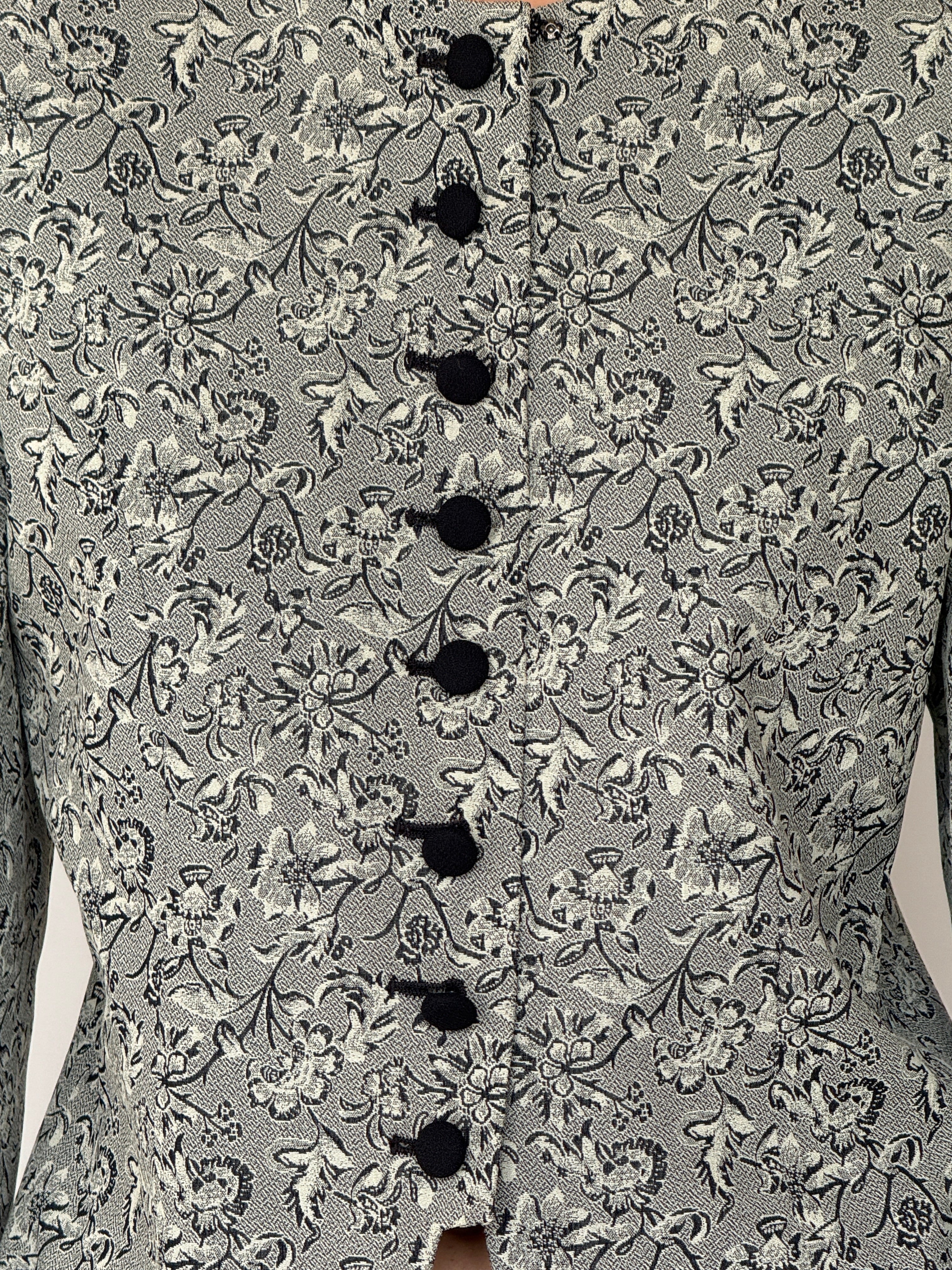 Vintage floral button front blazer fabric close-up