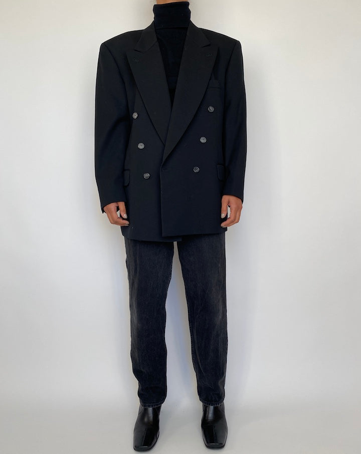 VINTAGE BLACK DOUBLE BREASTED WOOL BLAZER 1839