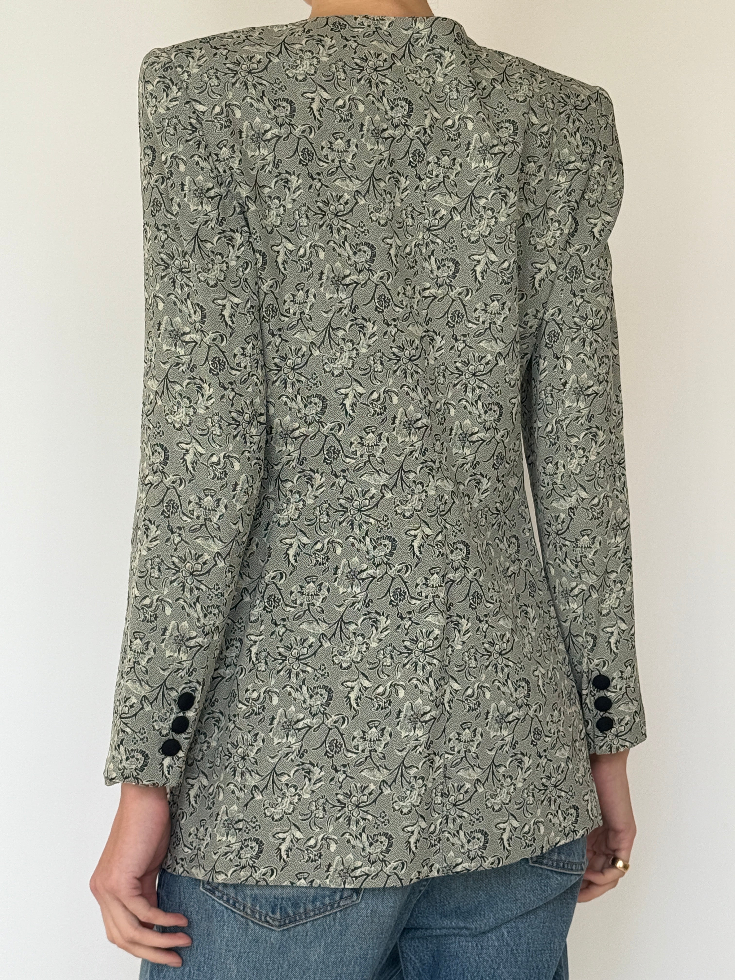 Vintage floral button front blazer back view