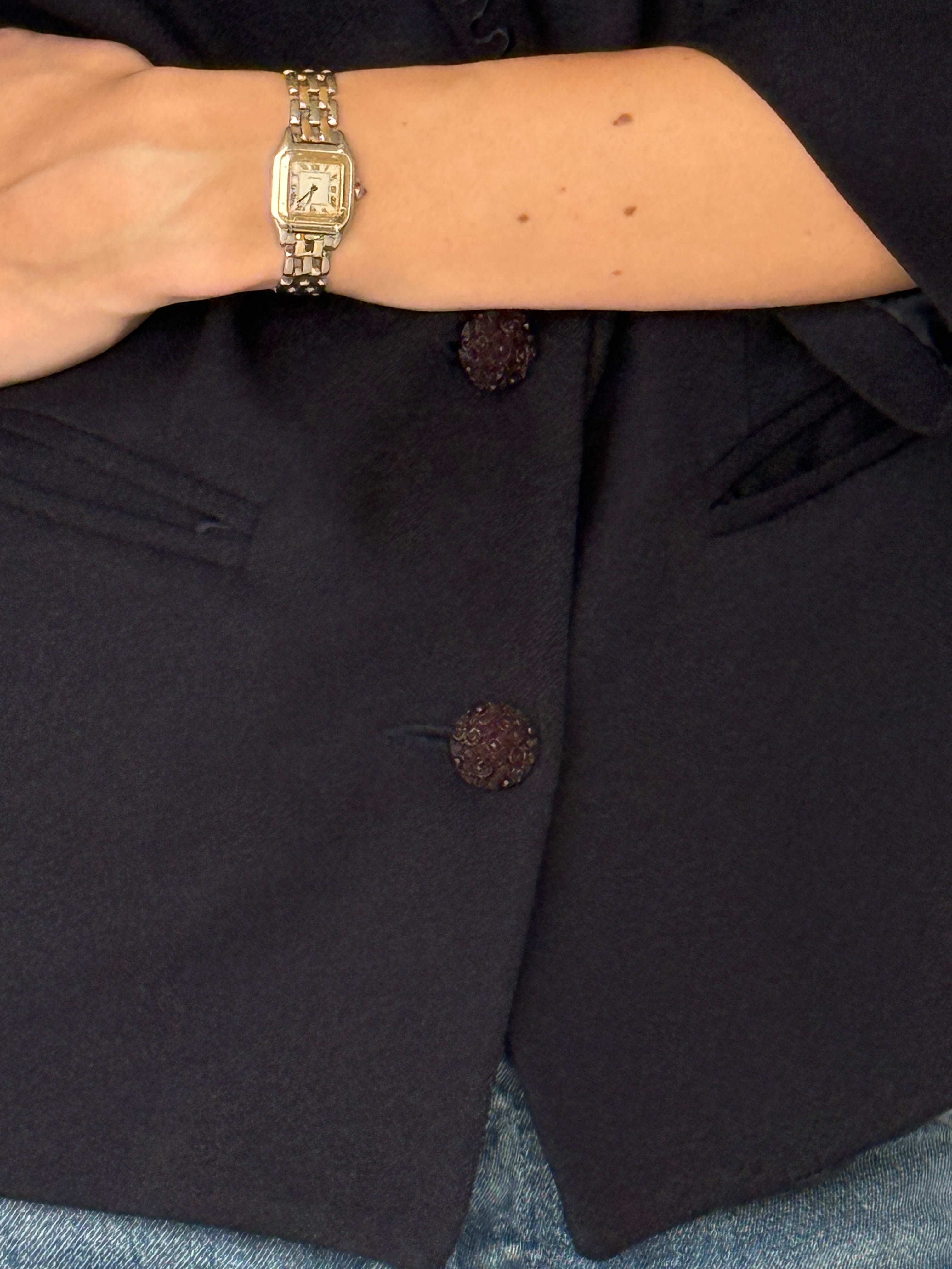 Vintage navy structured blazer textured button detail