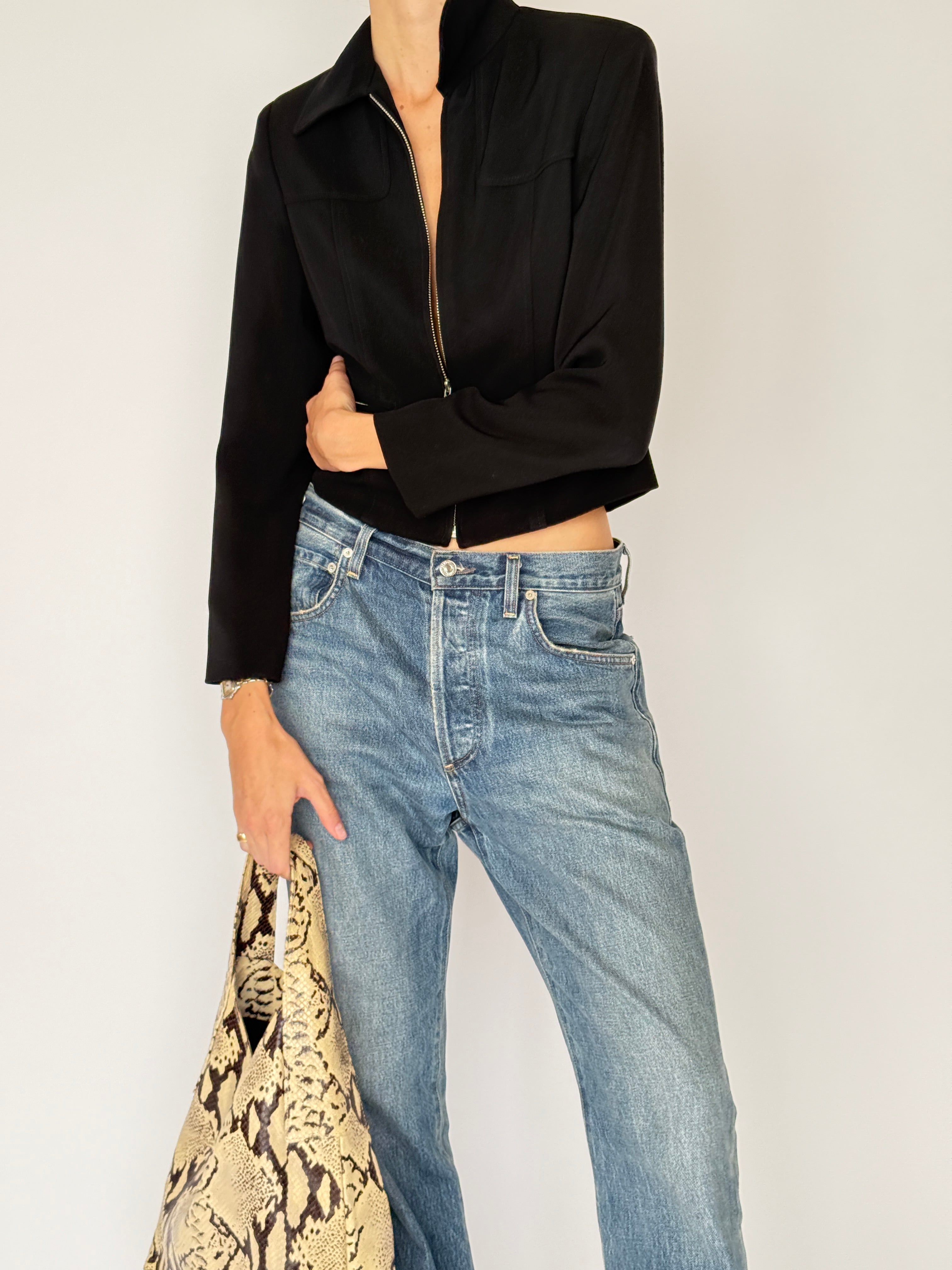 Vintage Cropped Zip Jacket Black 7053