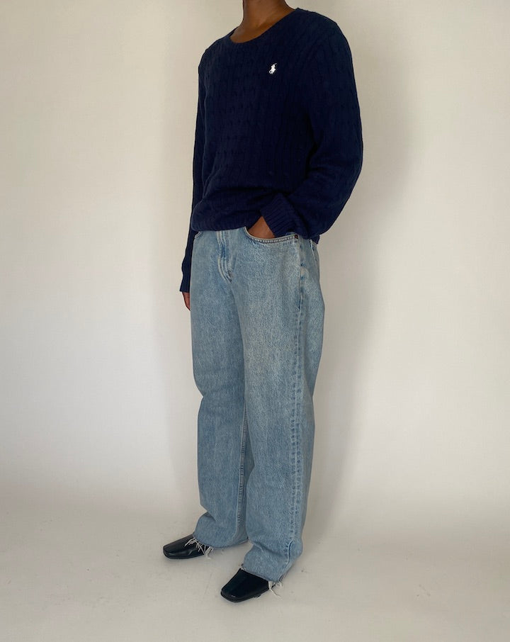 VINTAGE BRAIDED NAVY RALPH LAUREN SWEATER 4079