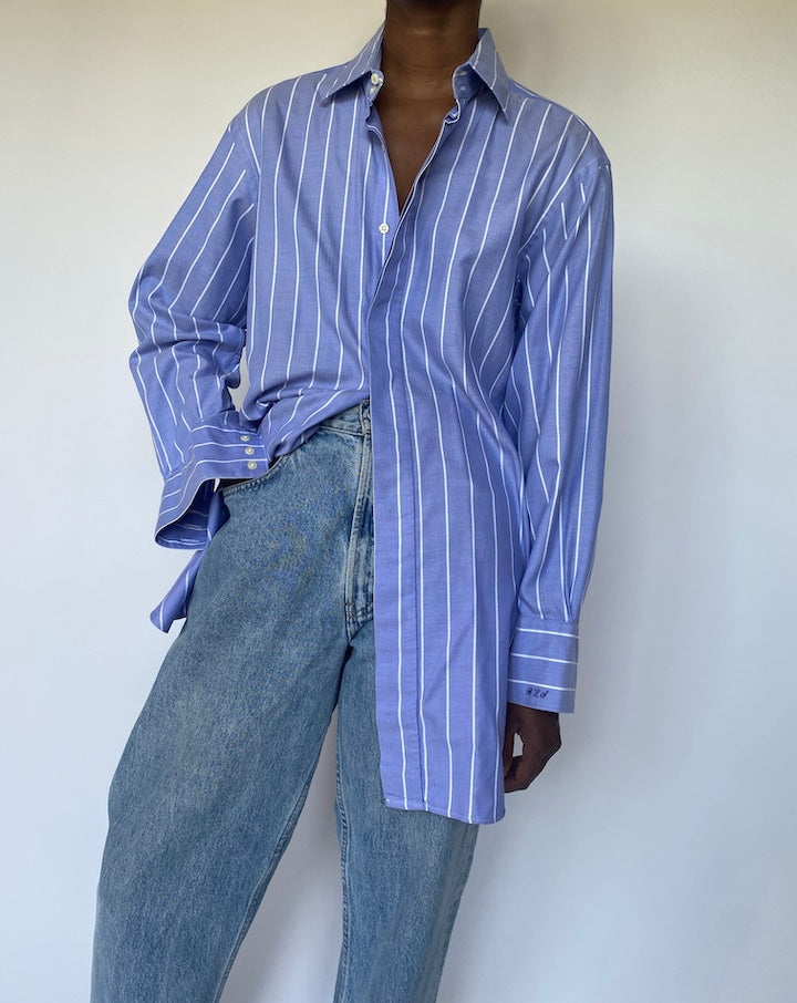 VINTAGE BLUE STRIPED BUTTON DOWN SHIRT 3556