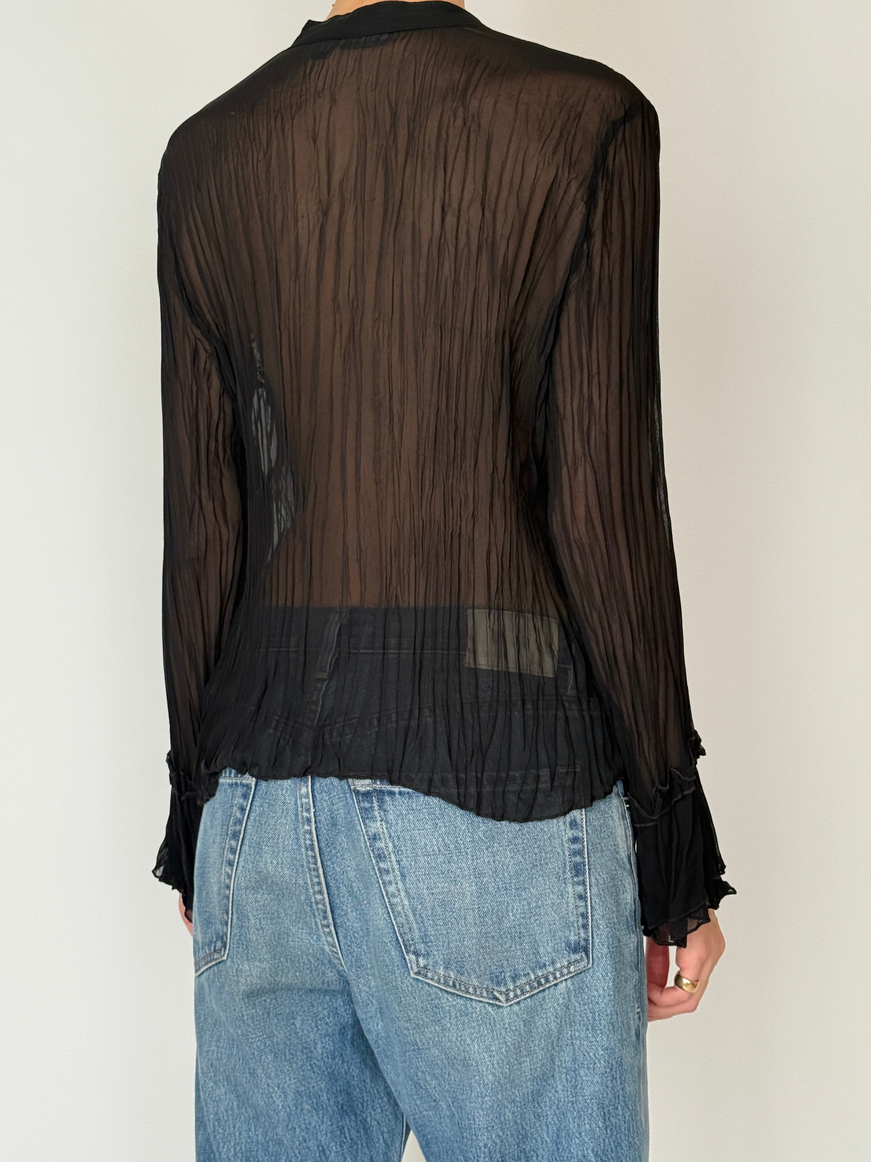 Vintage black sheer blouse back view