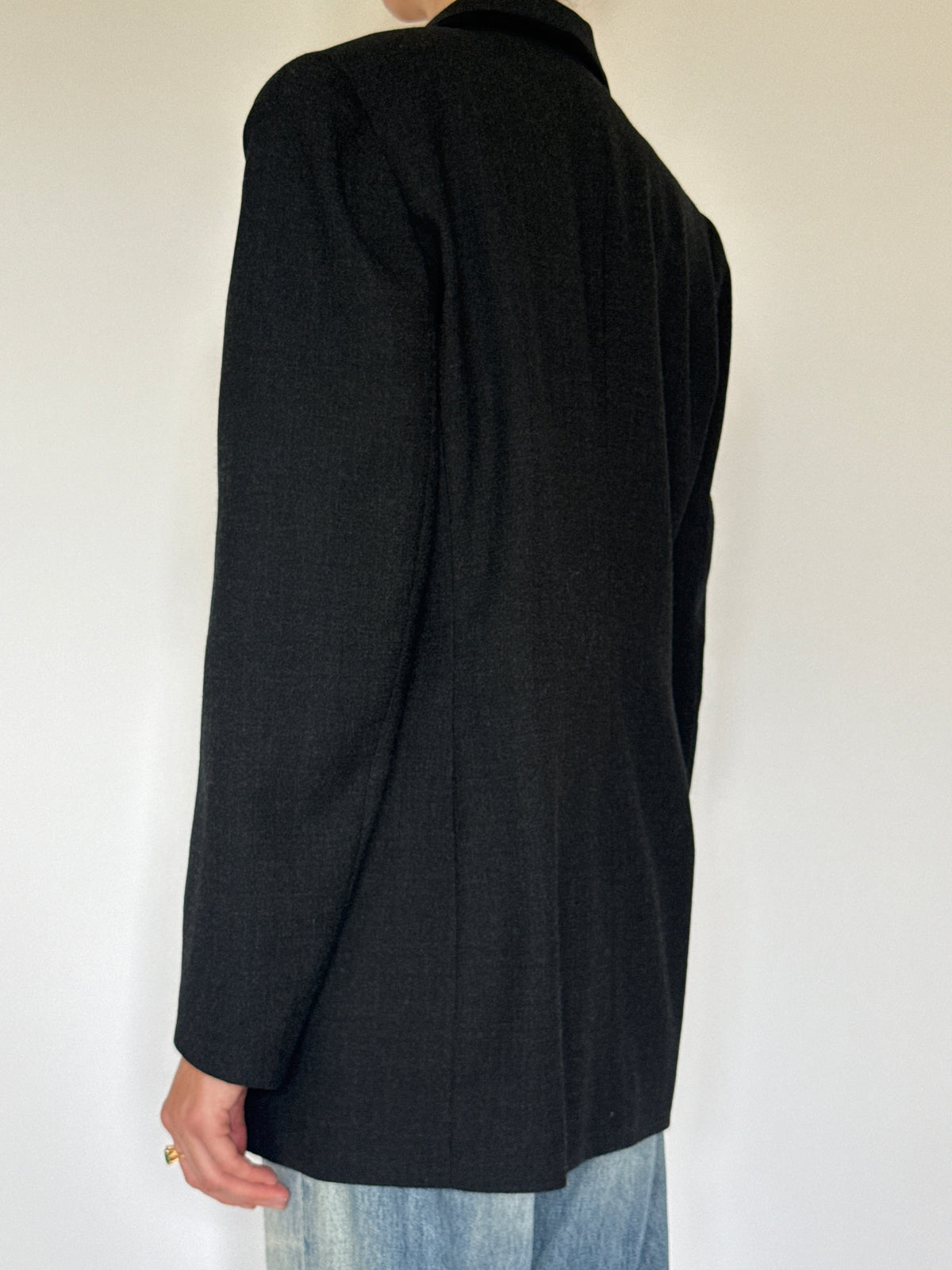 Vintage grey pure wool blazer back view