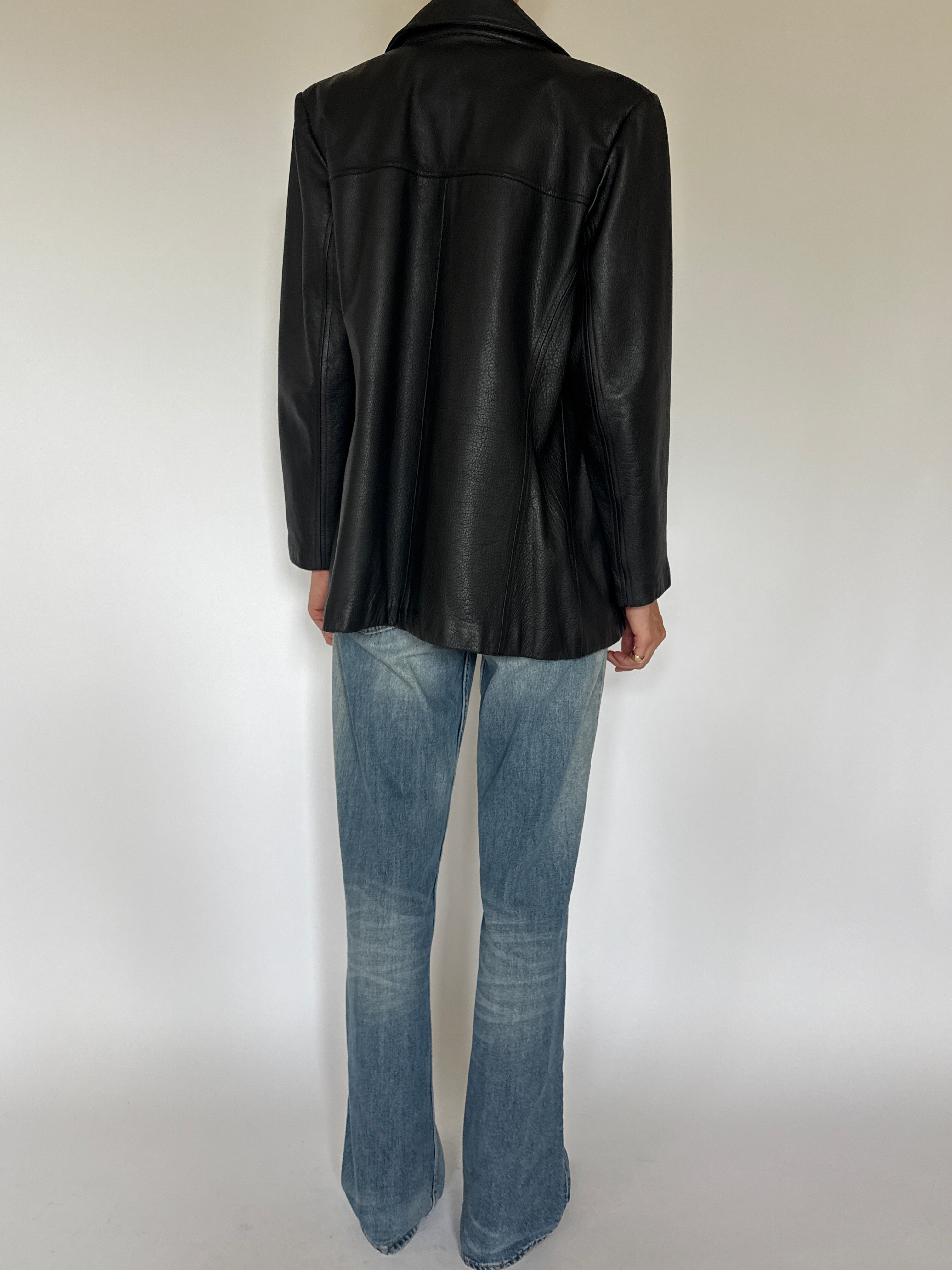 Vintage black leather blazer back view