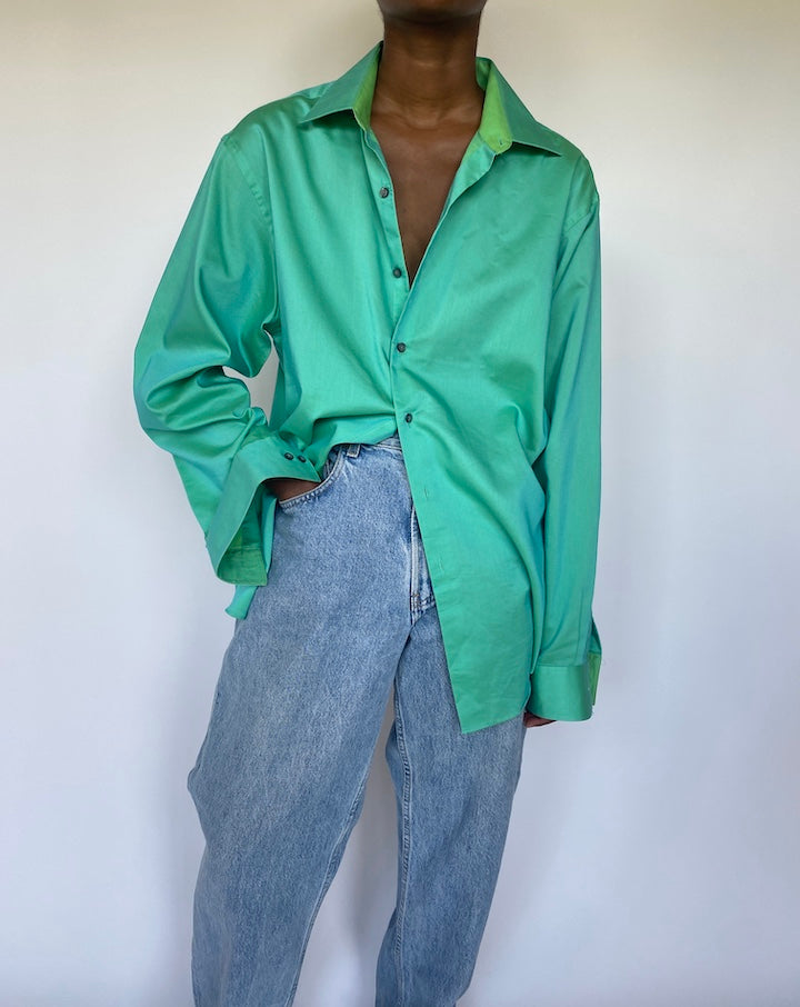 VINTAGE OVERSIZED GREEN LONG SLEEVE SHIRT 3558