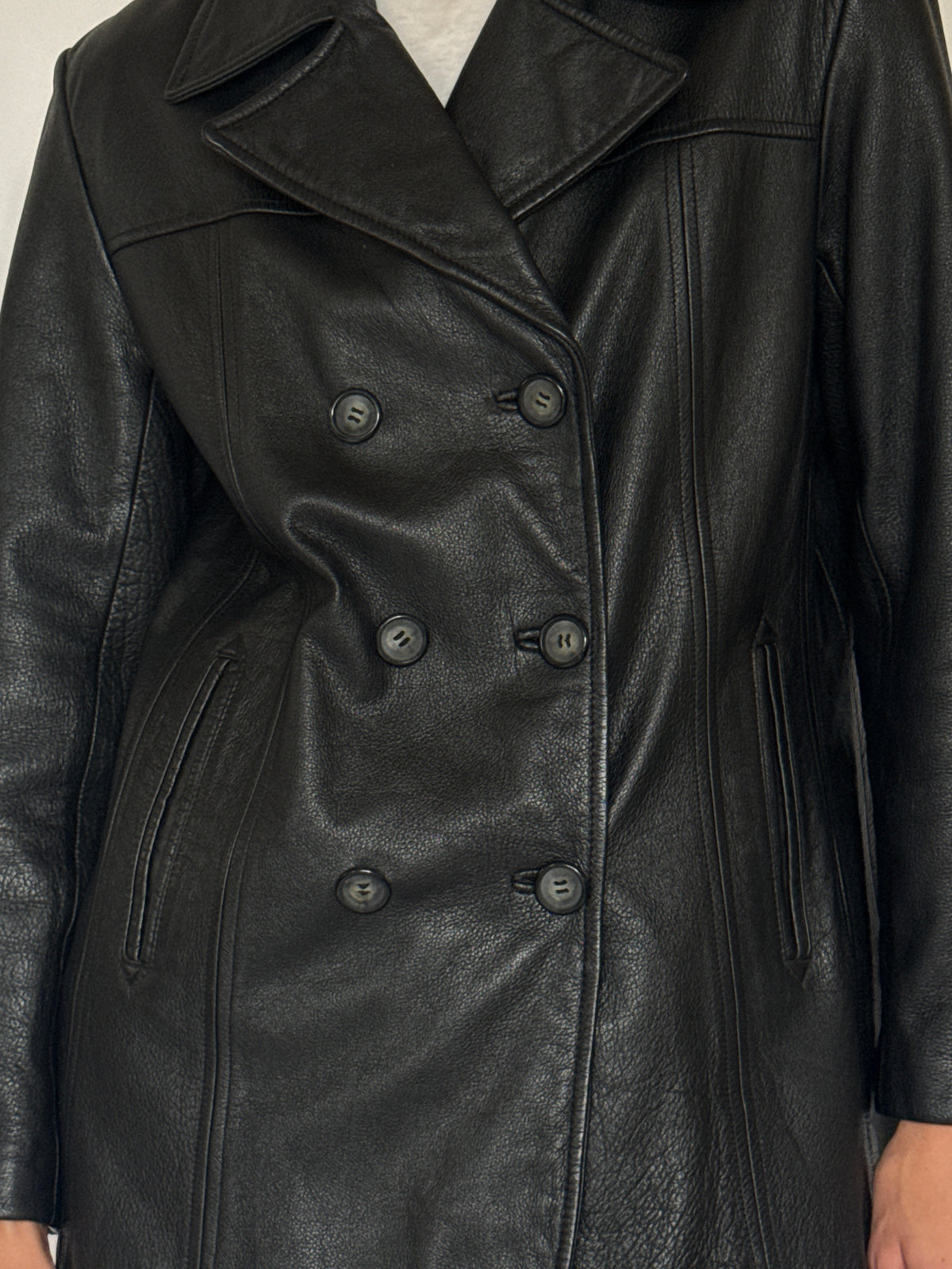 Vintage black leather blazer button detail
