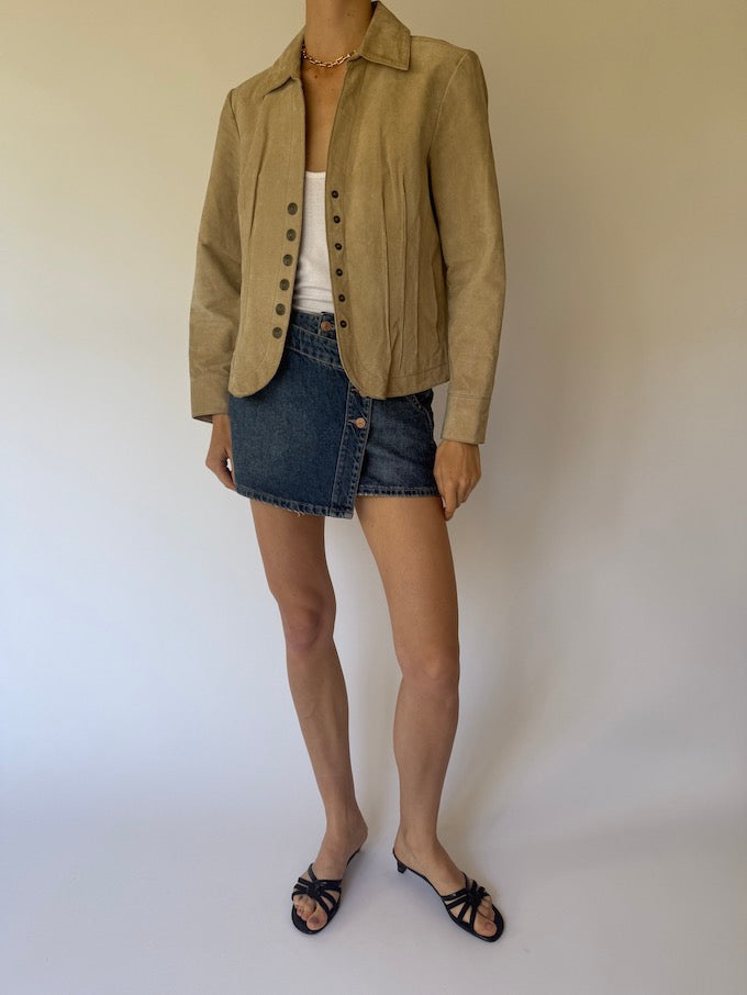 Vintage Suede Leather Jacket in Sand 6152