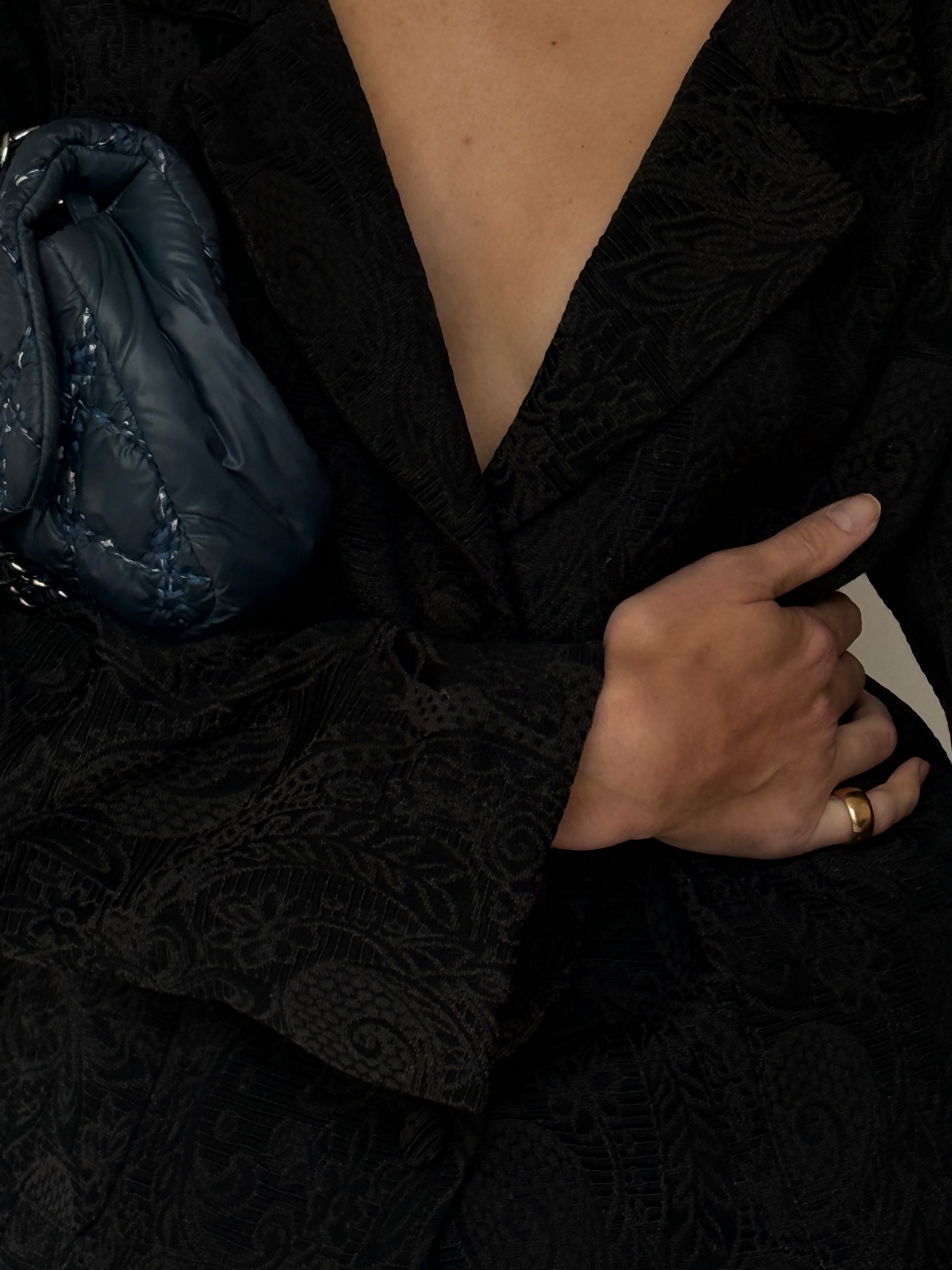 Vintage Textured Blazer Black 7031