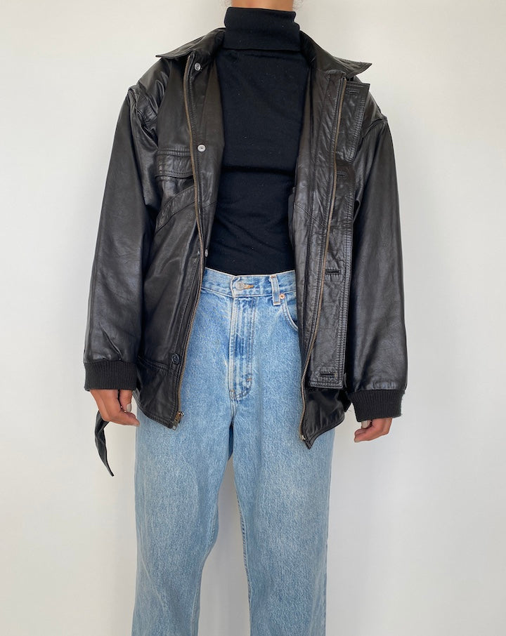 VINTAGE BLACK OVERSIZED LEATHER JACKET 1851