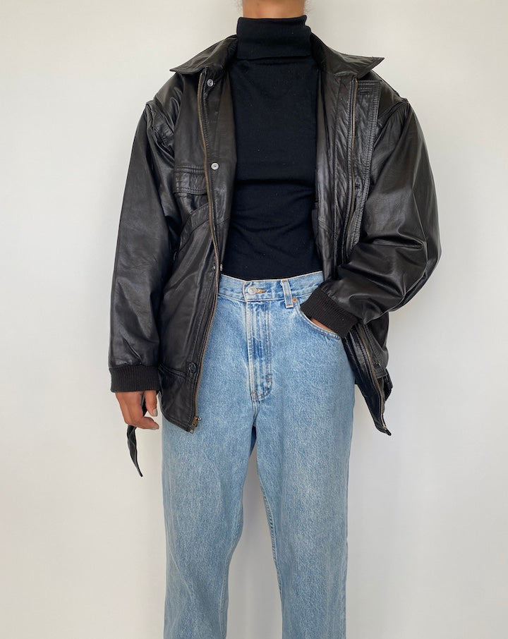 VINTAGE BLACK OVERSIZED LEATHER JACKET 1851