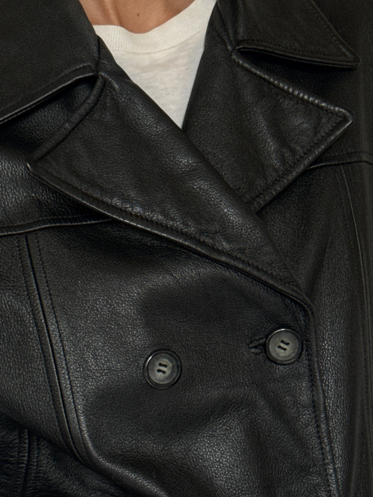 Vintage black leather blazer texture close-up