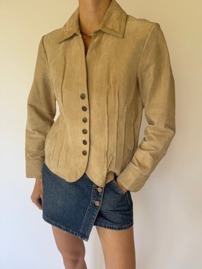 Vintage Suede Leather Jacket in Sand 6152