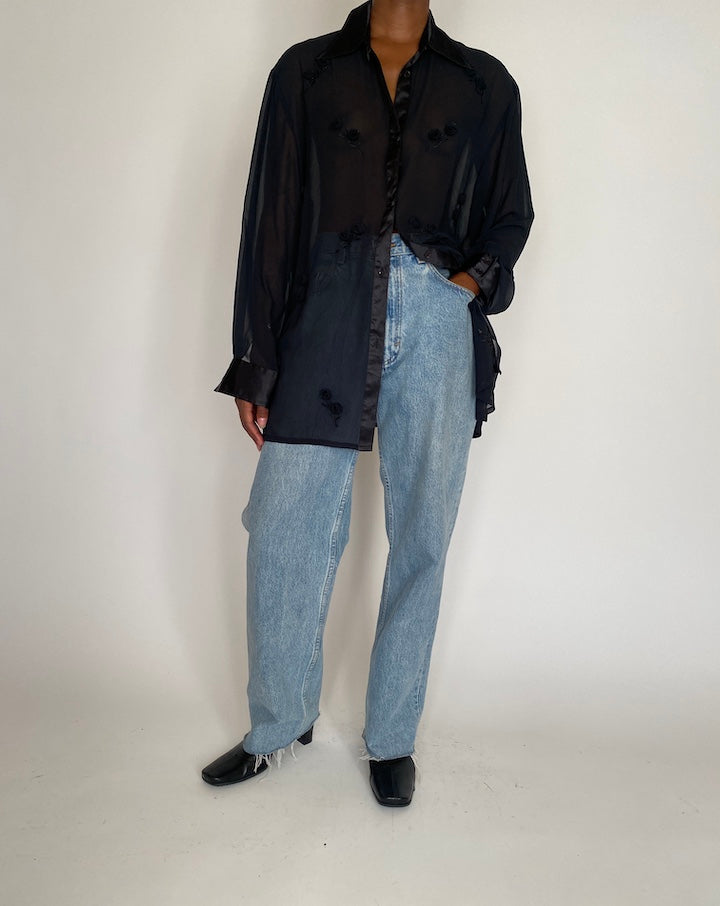 VINTAGE BLACK SHEER BLOUSE 4084