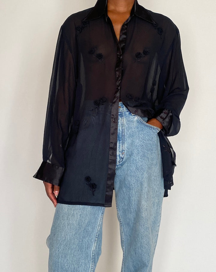 VINTAGE BLACK SHEER BLOUSE 4084