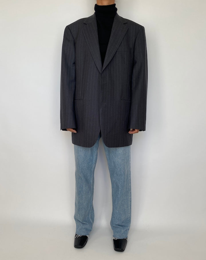 VINTAGE GREY PINSTRIPED WOOL BLAZER 1853