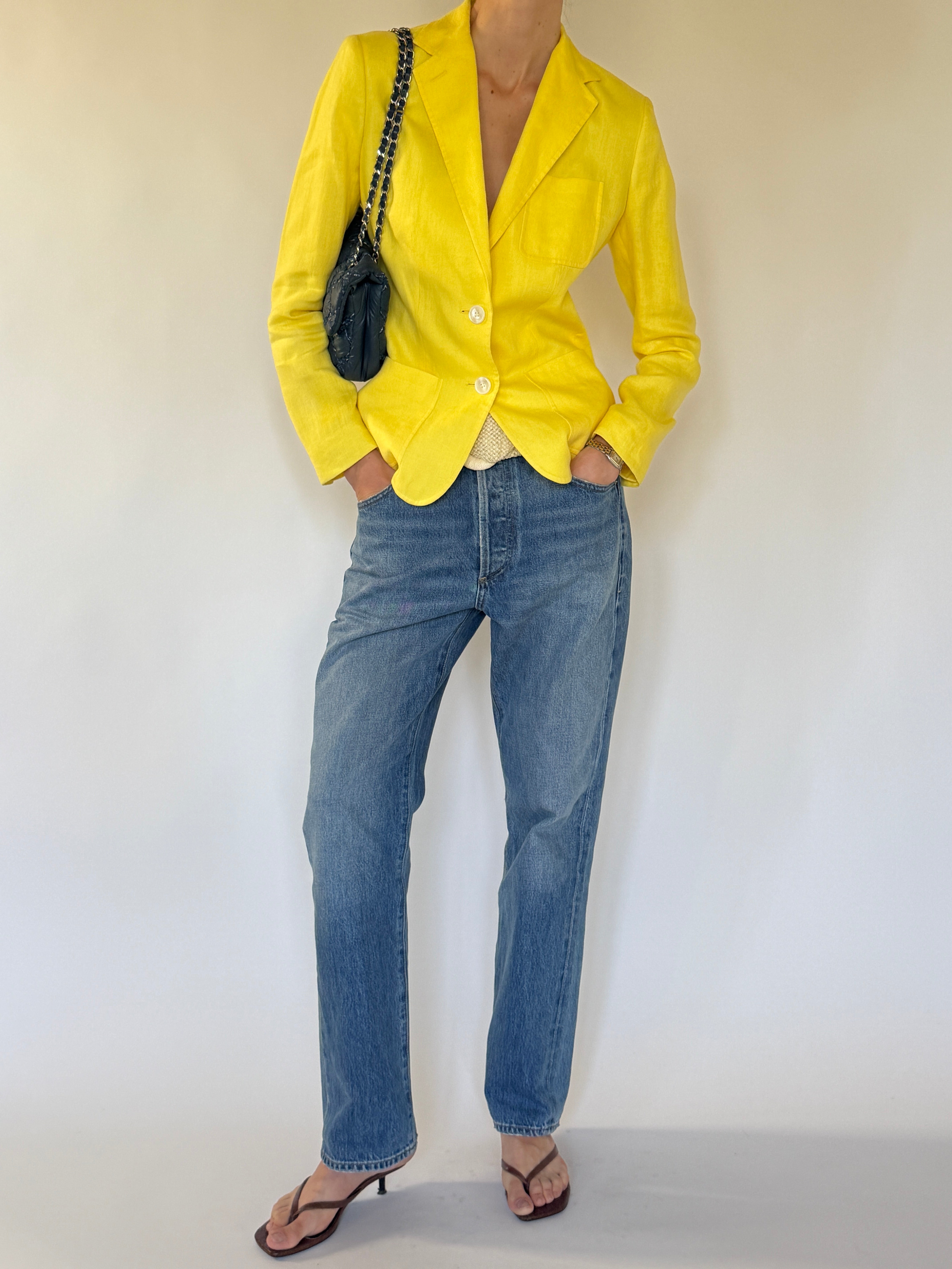 Vintage yellow linen blazer full length view