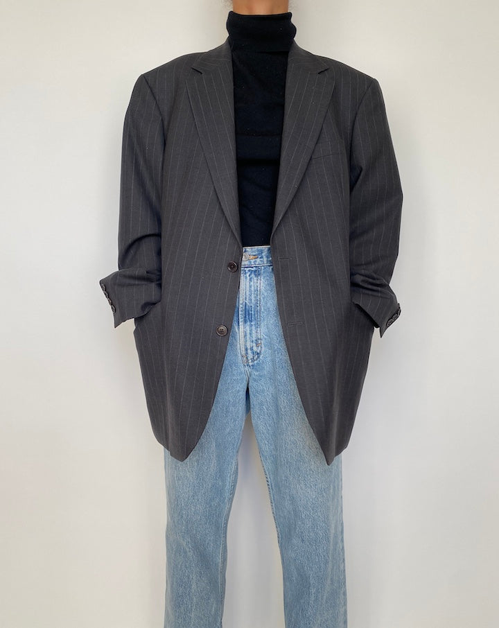 VINTAGE GREY PINSTRIPED WOOL BLAZER 1853