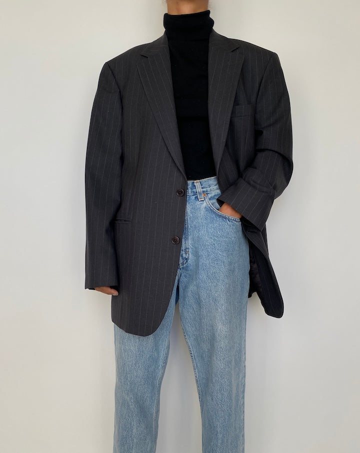 VINTAGE GREY PINSTRIPED WOOL BLAZER 1853