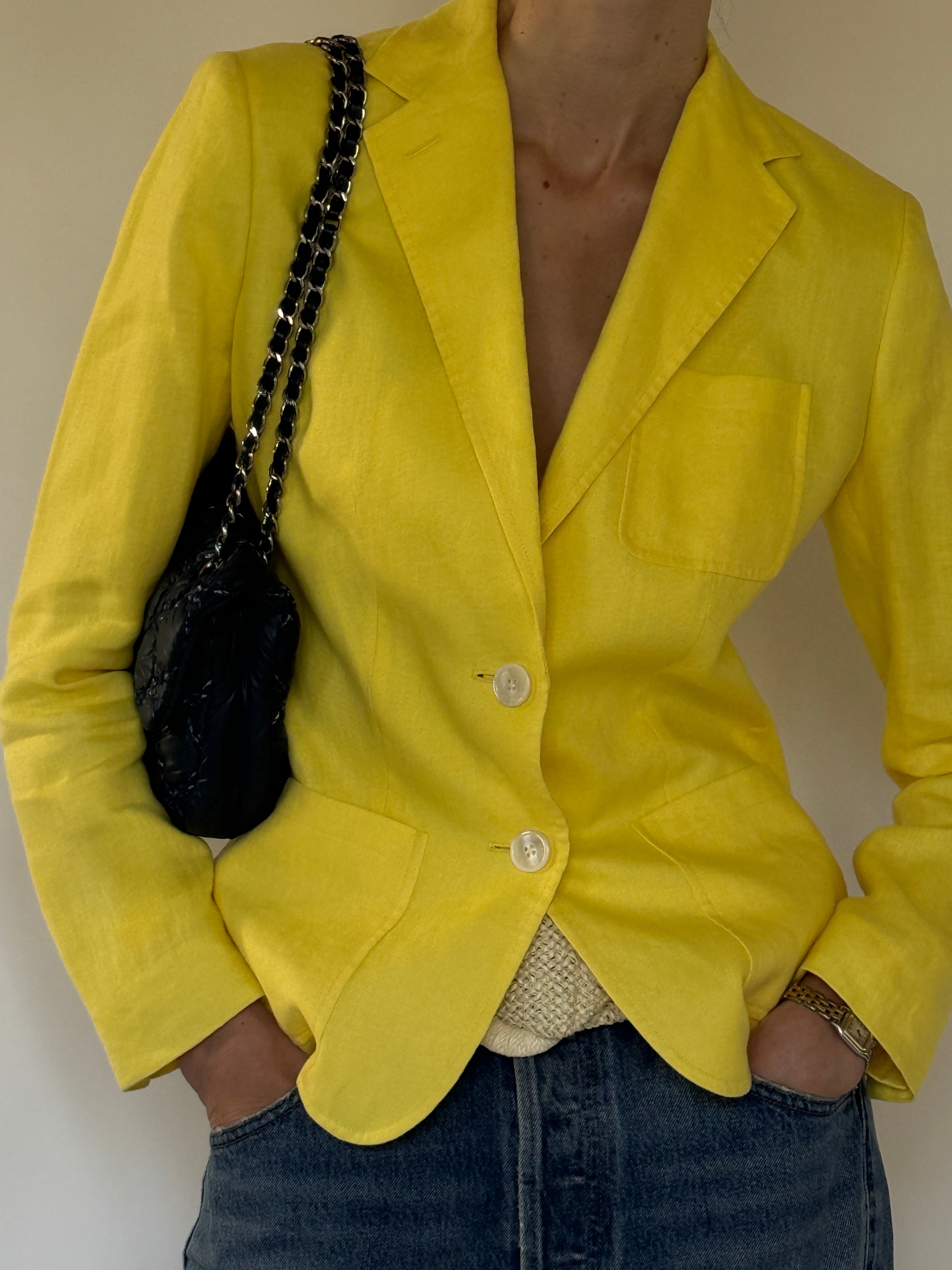 Vintage linen blazer fabric close-up