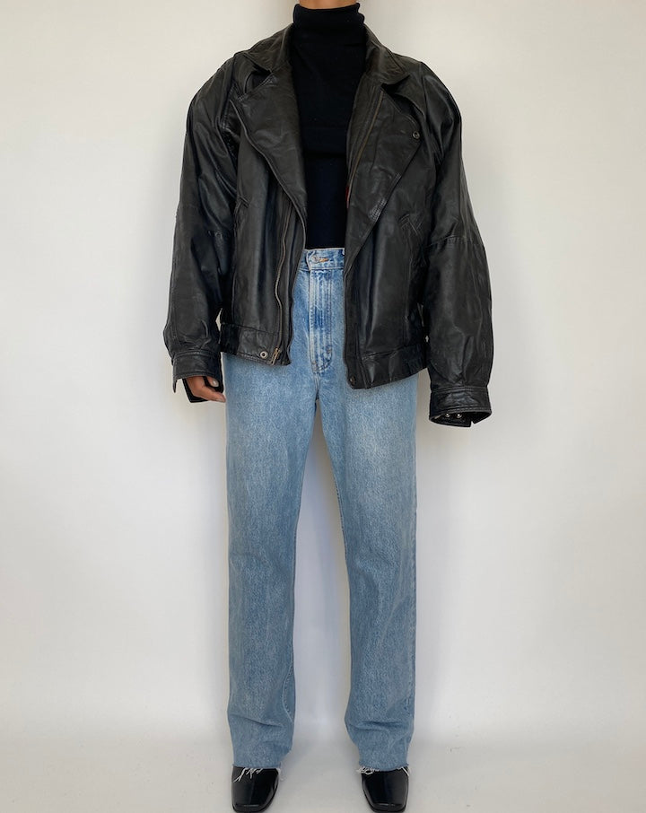 VINTAGE OVERSIZED BLACK LEATHER JACKET 1855