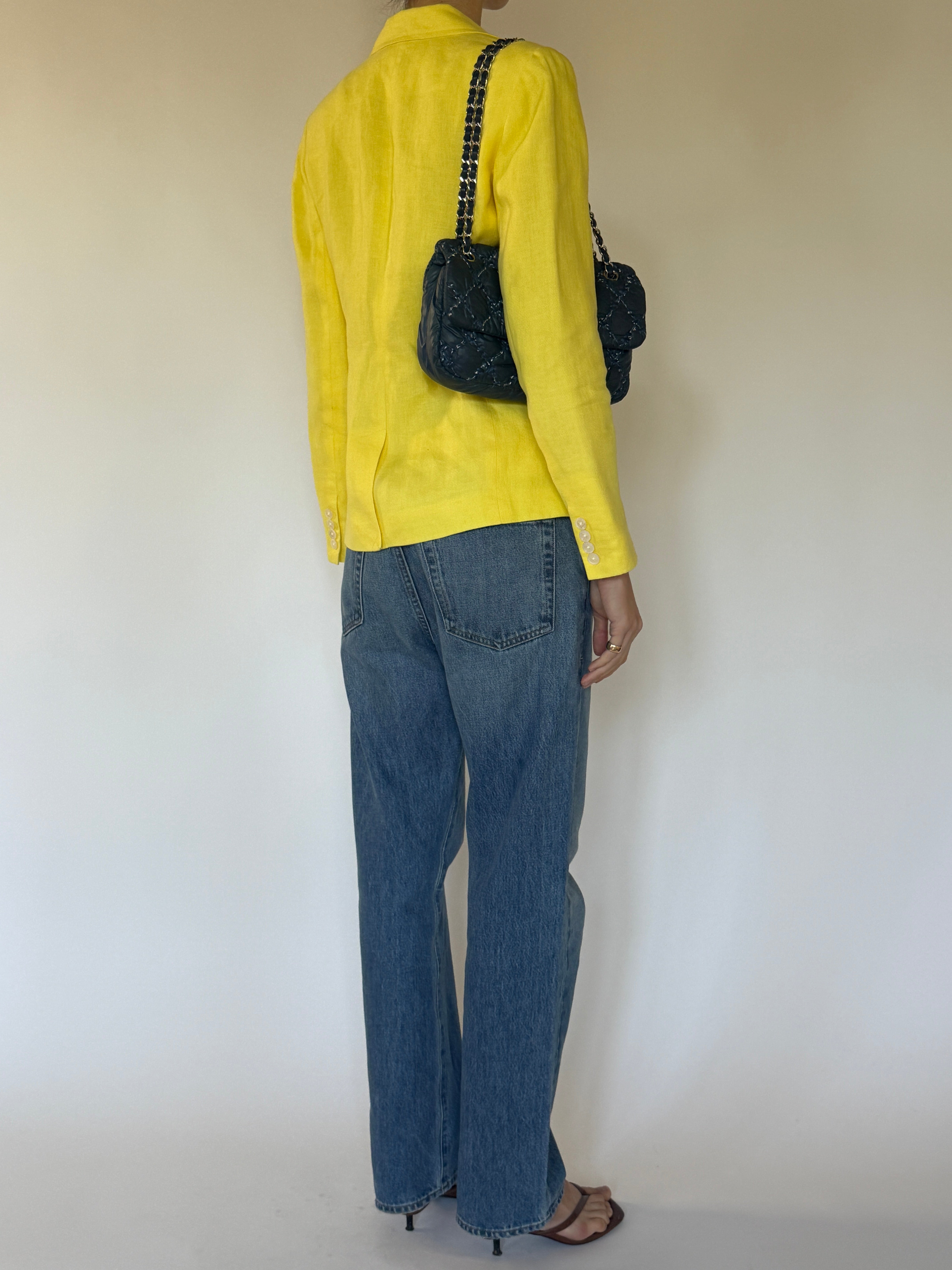 Vintage yellow linen blazer back view