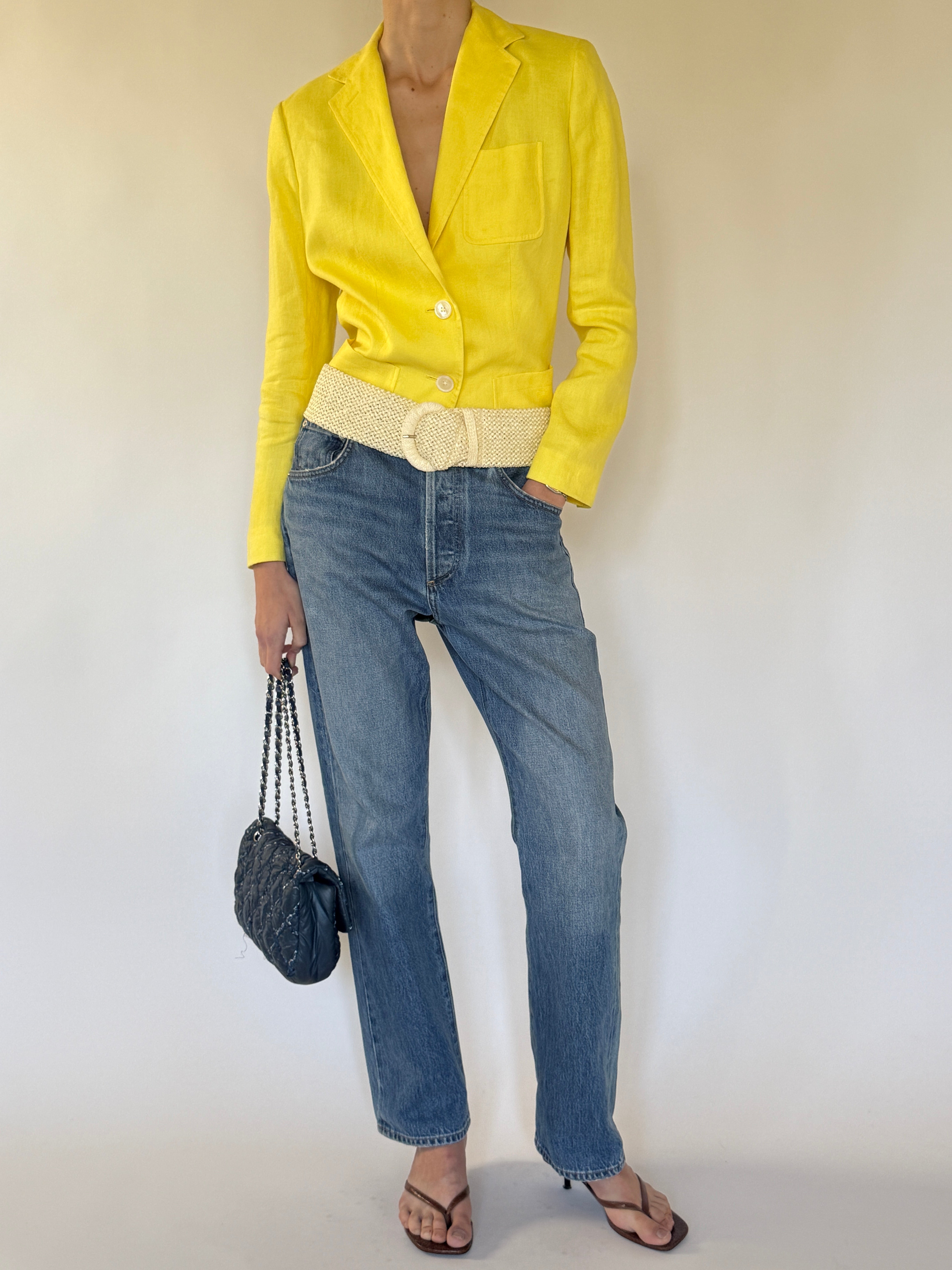 Vintage yellow linen blazer full length view