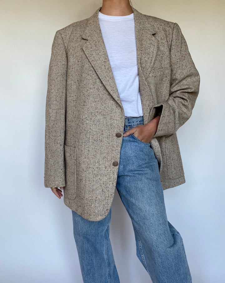 VINTAGE BEIGE FISHBONE BLAZER 3094