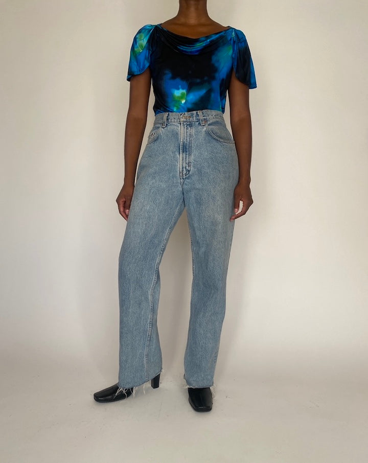 VINTAGE BLUE MULTI-COLORED TOP 4081