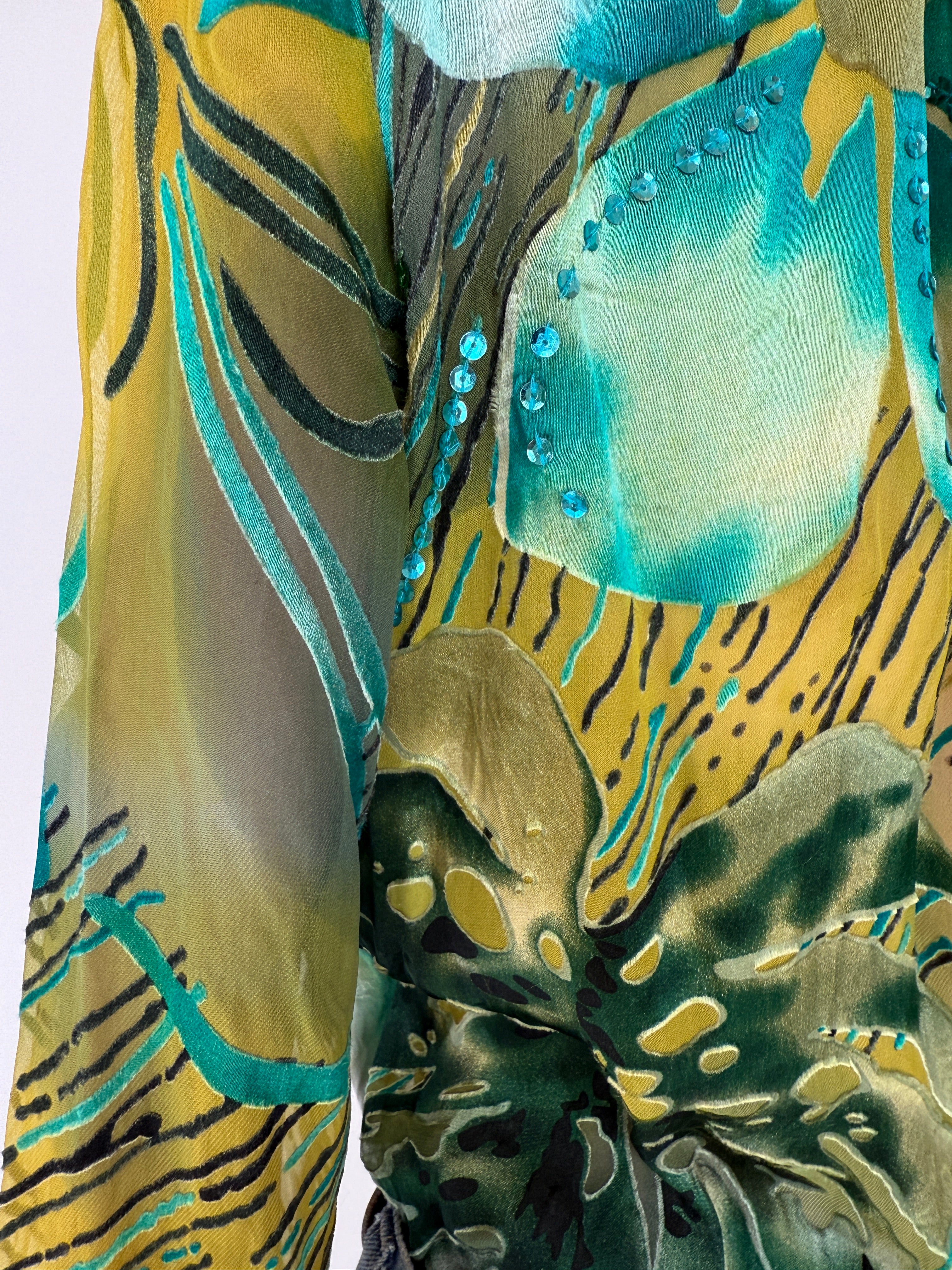 Vintage Sheer Sequin Print Blouse 7034
