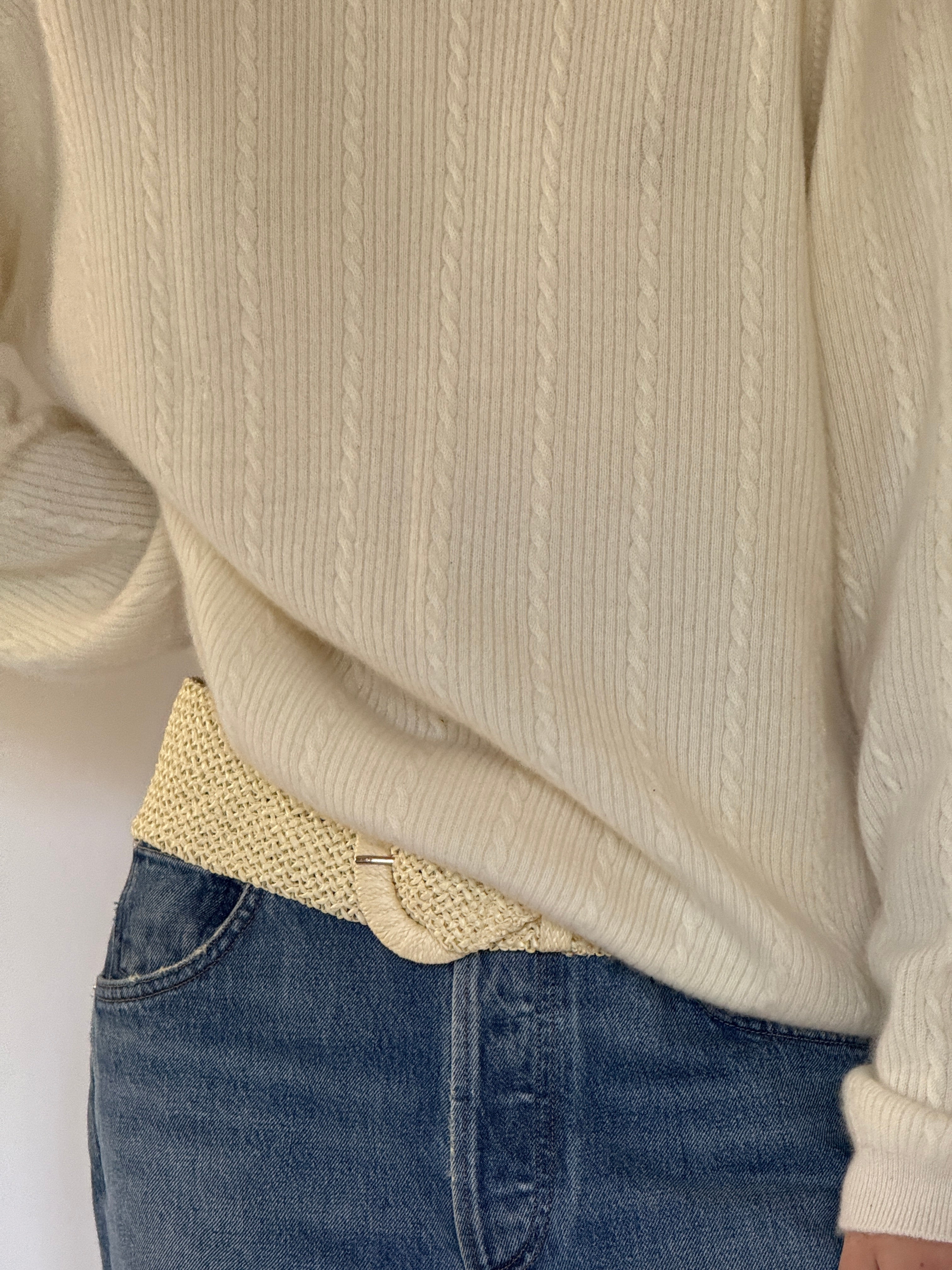 Vintage cream cashmere sweater hem ribbed detail