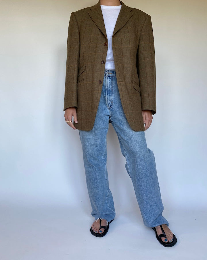 VINTAGE SINGLE BREASTED CHECKED BLAZER 3100