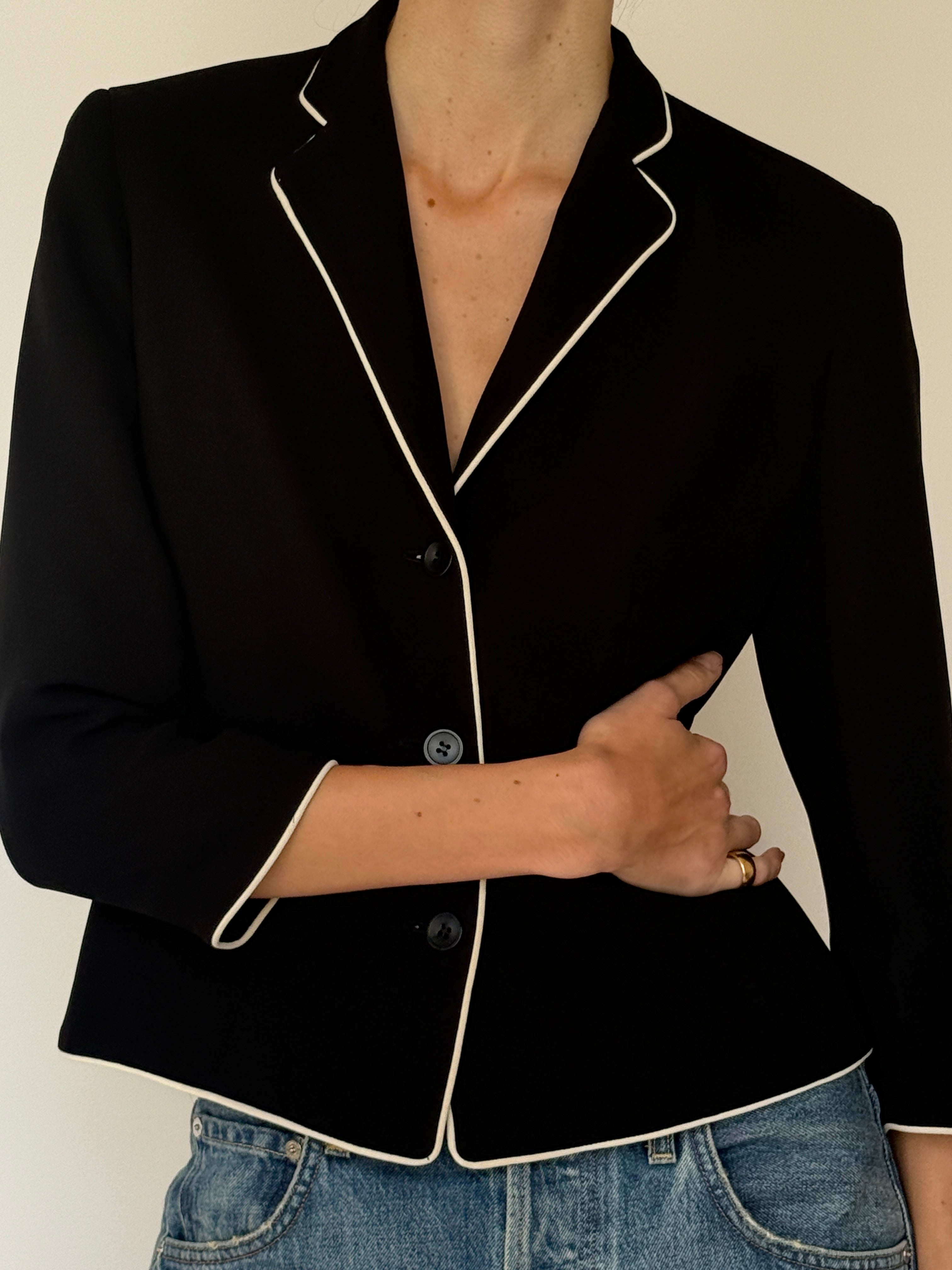 Vintage Piped Tailored Blazer Black