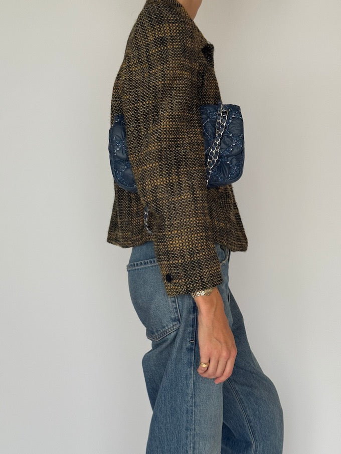 Vintage Tailored Tweed Blazer Black and Yellow 6517