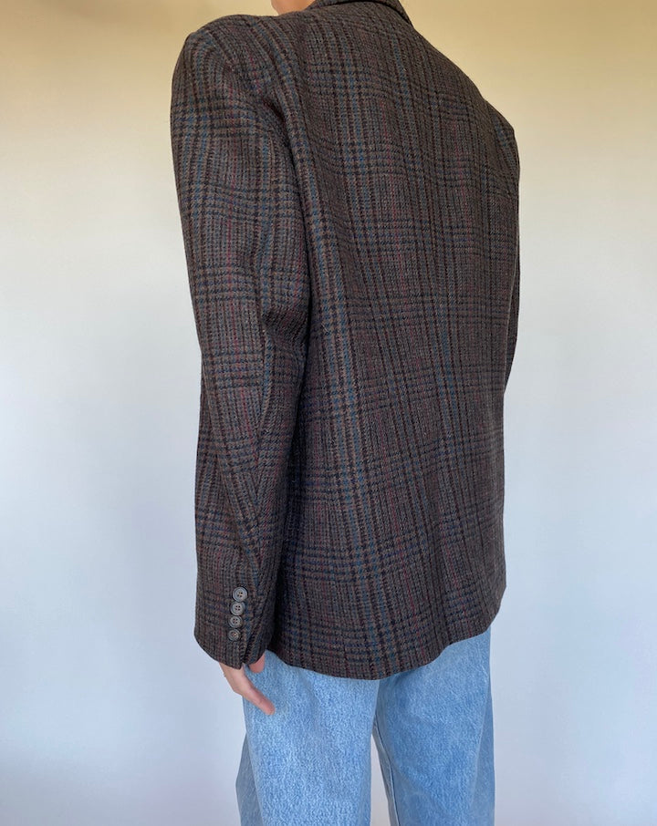 VINTAGE SINGLE BREASTED PLUM CHECKED BLAZER 3101